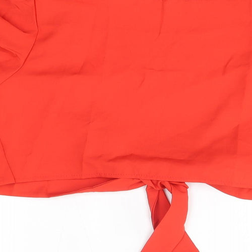 Preworn Womens Orange  Polyester Cropped Blouse Size M V-Neck