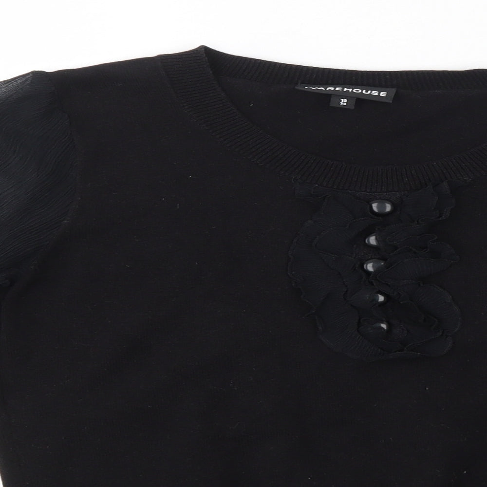 Warehouse Womens Black Round Neck  Cotton Pullover Jumper Size 10