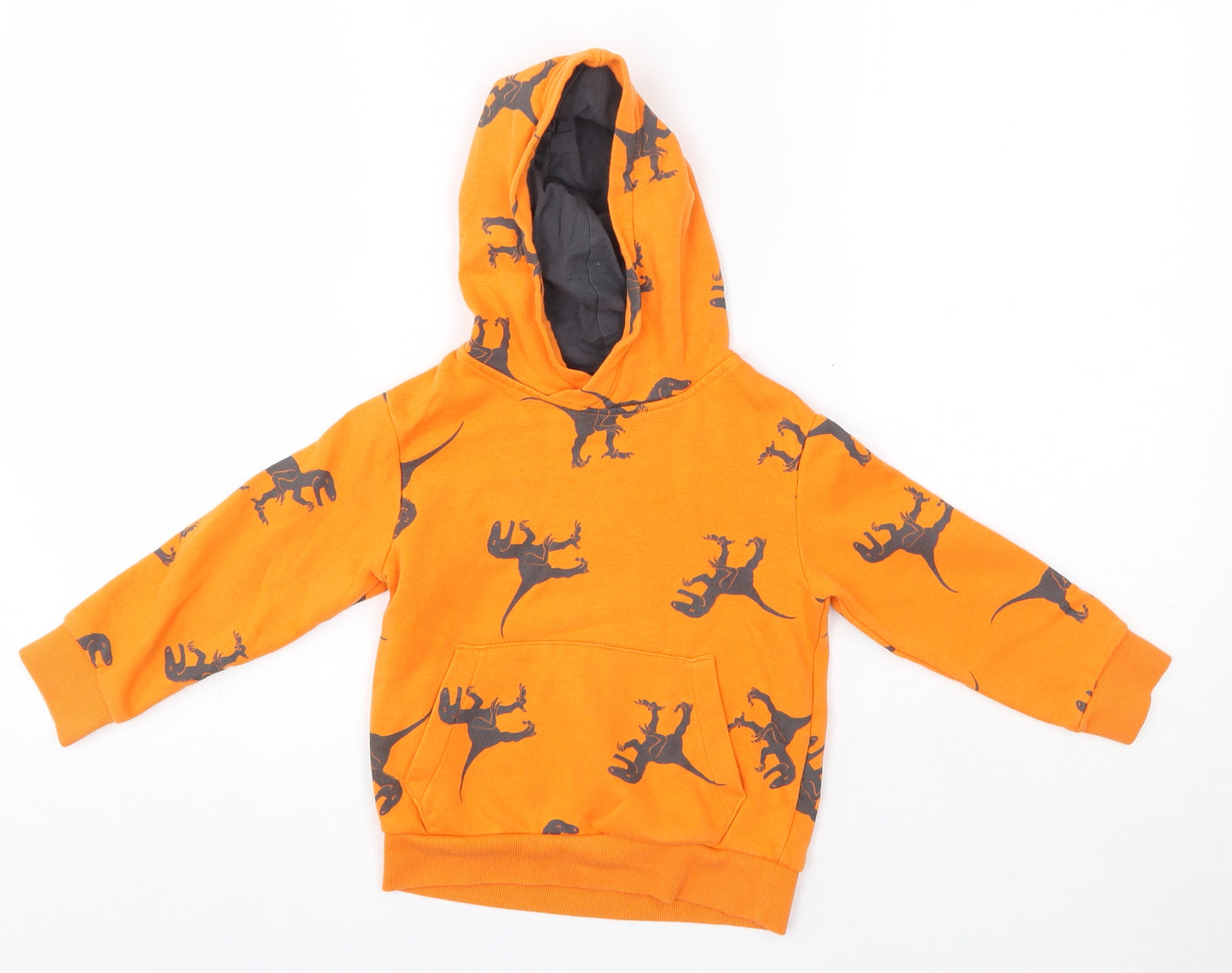 H&M Boys Orange  Cotton Pullover Hoodie Size 3-4 Years   - Dinosaurs