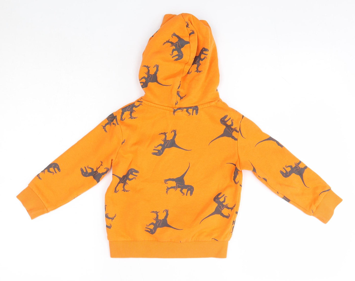 H&M Boys Orange  Cotton Pullover Hoodie Size 3-4 Years   - Dinosaurs
