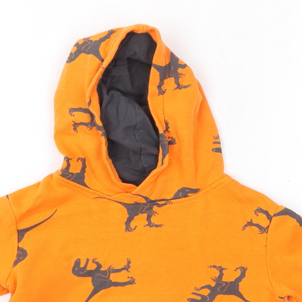 H&M Boys Orange  Cotton Pullover Hoodie Size 3-4 Years   - Dinosaurs
