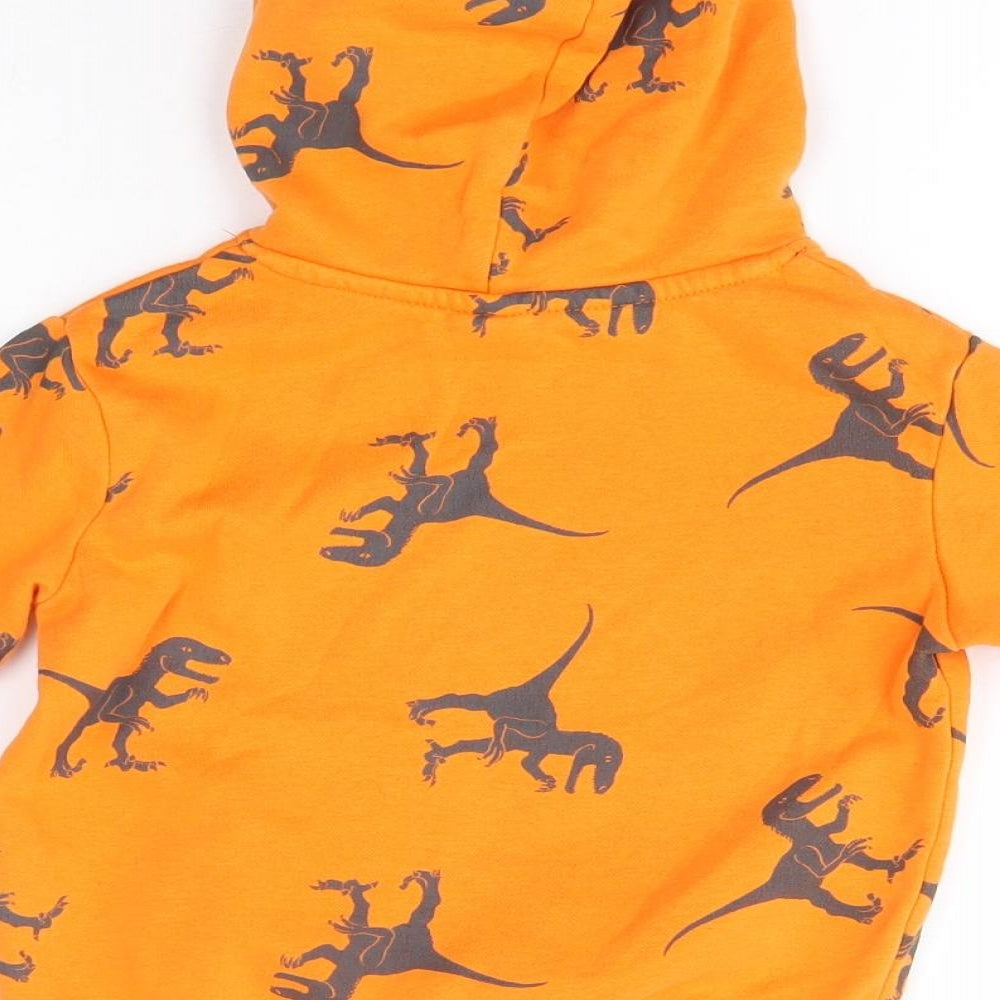 H&M Boys Orange  Cotton Pullover Hoodie Size 3-4 Years   - Dinosaurs