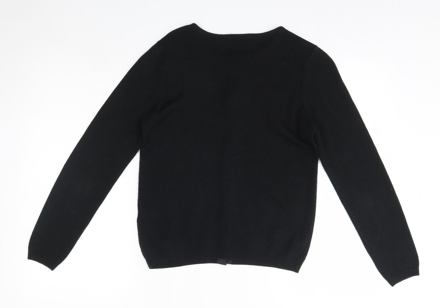 M&S Womens Black Round Neck  Acrylic Cardigan Jumper Size 8