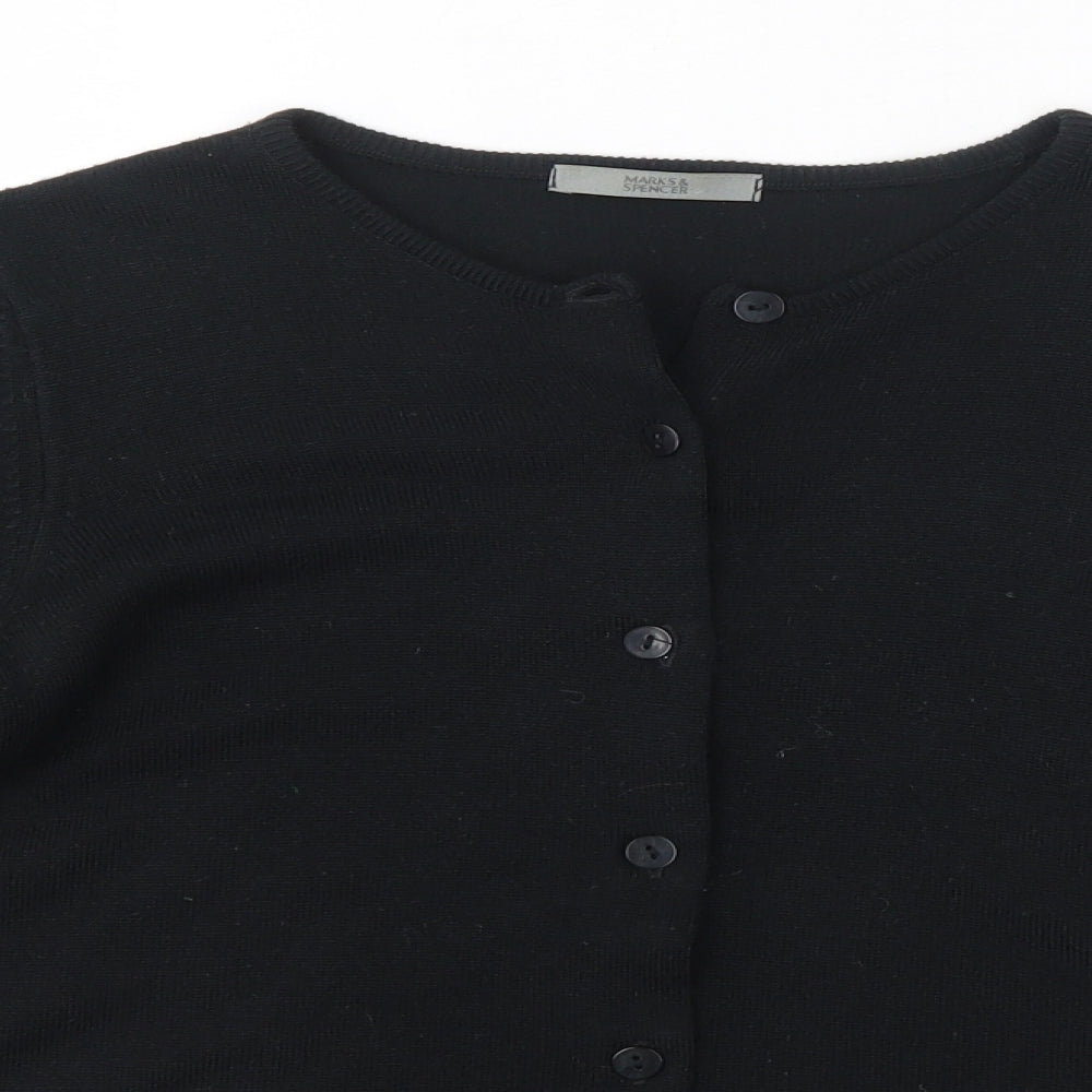 M&S Womens Black Round Neck  Acrylic Cardigan Jumper Size 8