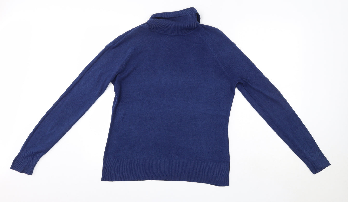 TU Womens Blue High Neck  Acrylic Pullover Jumper Size 14