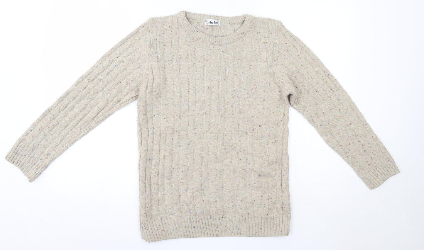 Lady Ice Womens Beige Round Neck  Acrylic Pullover Jumper Size S