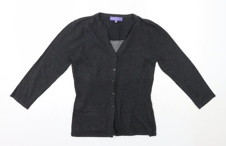 Autonomy Womens Grey Round Neck Cotton Cardigan Jumper Size 12