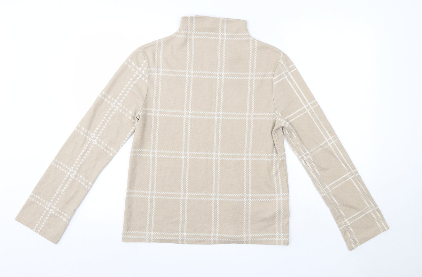 M&S Womens Brown High Neck Check Polyester Pullover Jumper Size 8