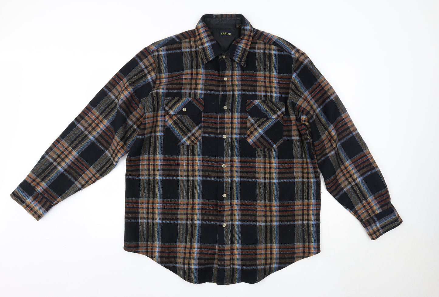 Kastar Mens Brown Check Acrylic  Button-Up Size XL Collared