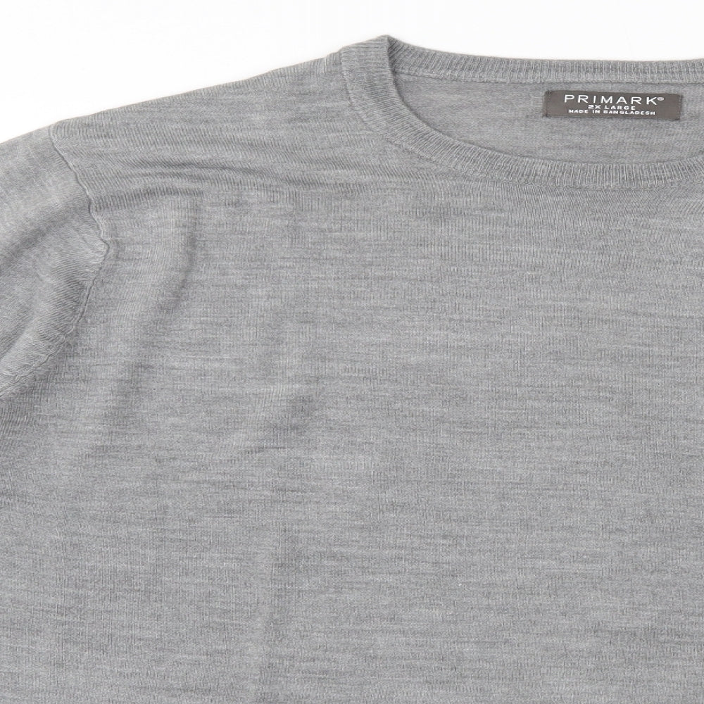 Primark Mens Grey Round Neck  Acrylic Pullover Jumper Size 2XL