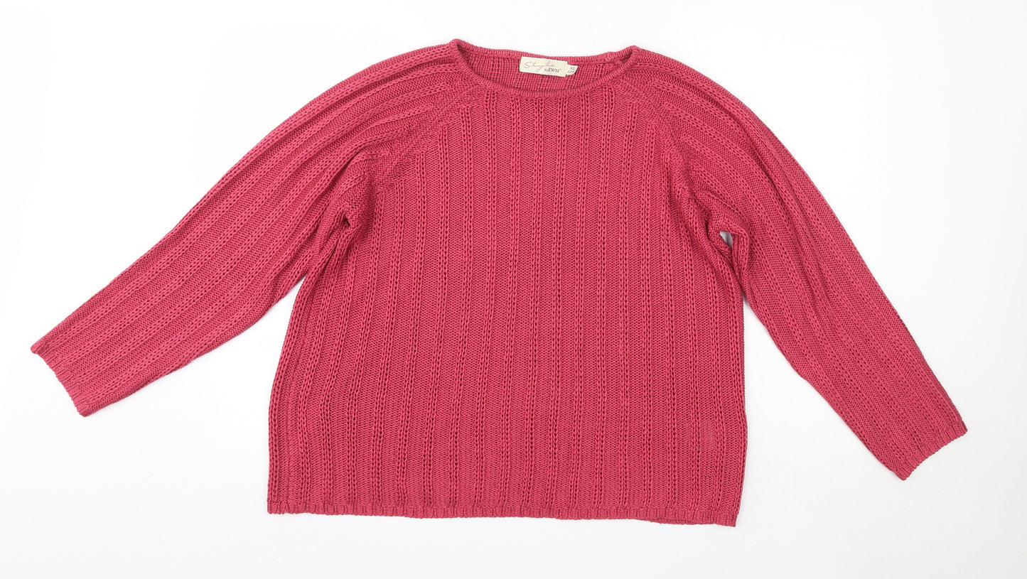 EWM Womens Pink Round Neck  Acrylic Pullover Jumper Size XL