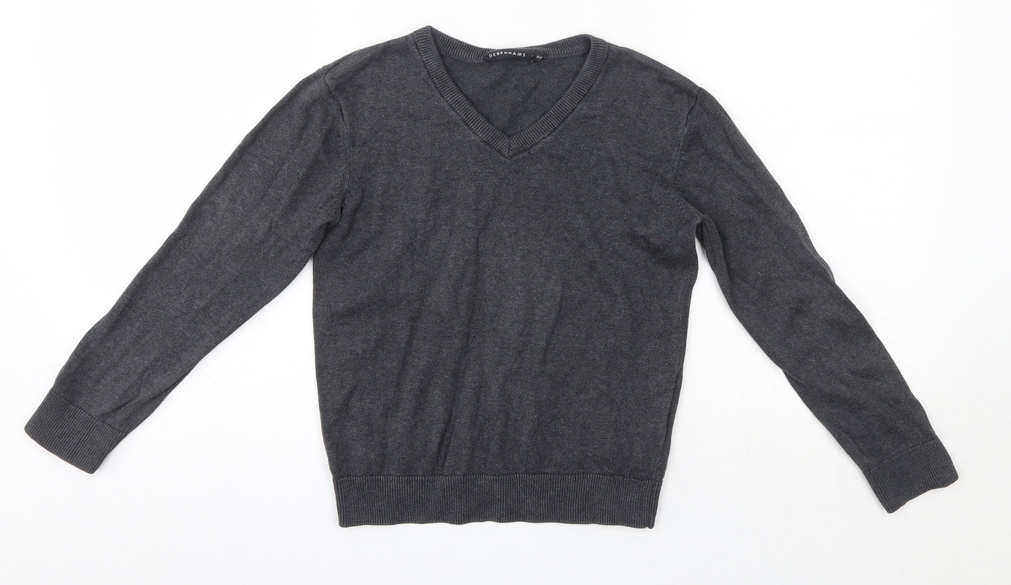 Debenhams Boys Grey V-Neck  100% Cotton Pullover Jumper Size 7-8 Years