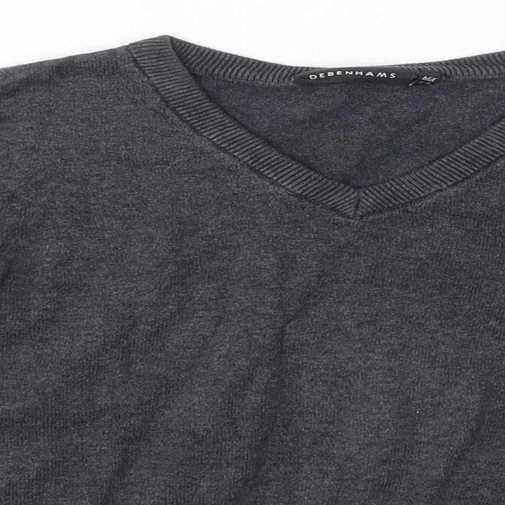 Debenhams Boys Grey V-Neck  100% Cotton Pullover Jumper Size 7-8 Years