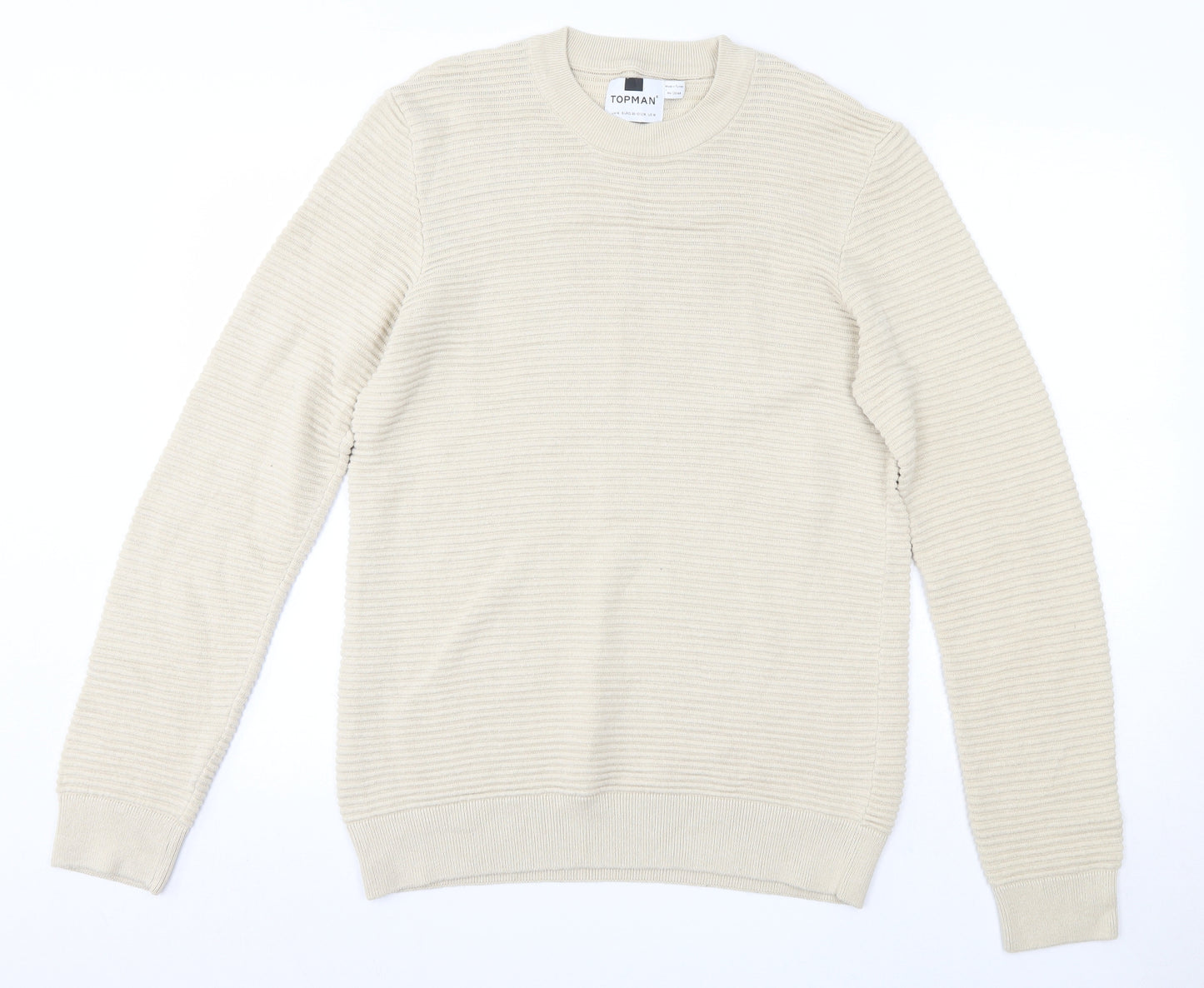 Topman Mens Beige Round Neck  Cotton Pullover Jumper Size M