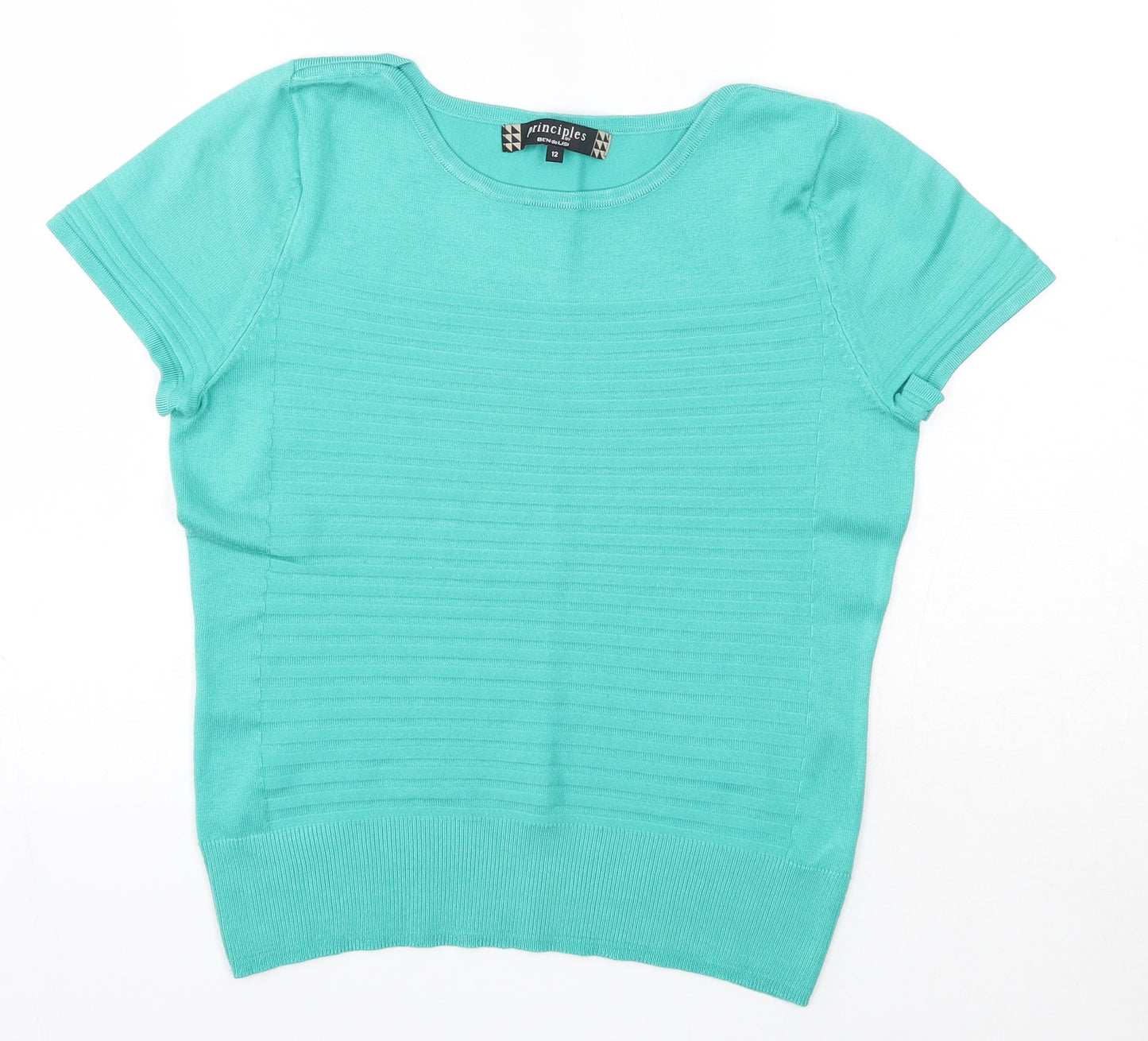 Principles Womens Green  Acrylic Basic Blouse Size 12 Round Neck