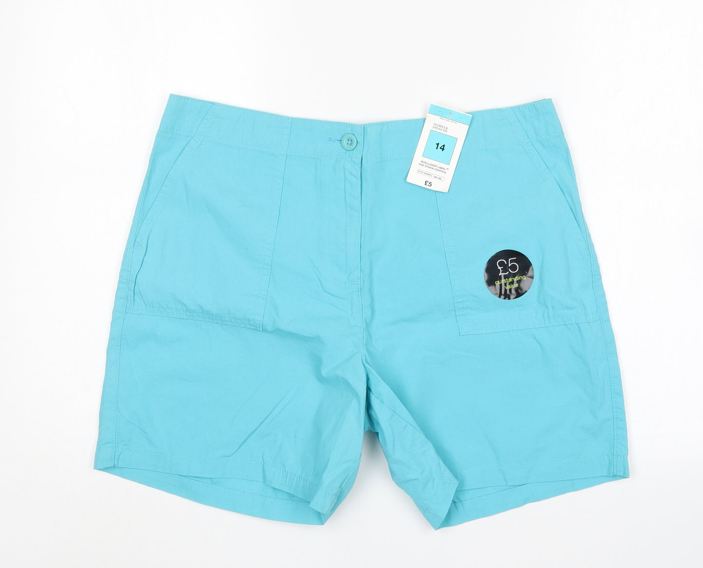 M&S Womens Blue  Cotton Chino Shorts Size 14 L7 in Regular