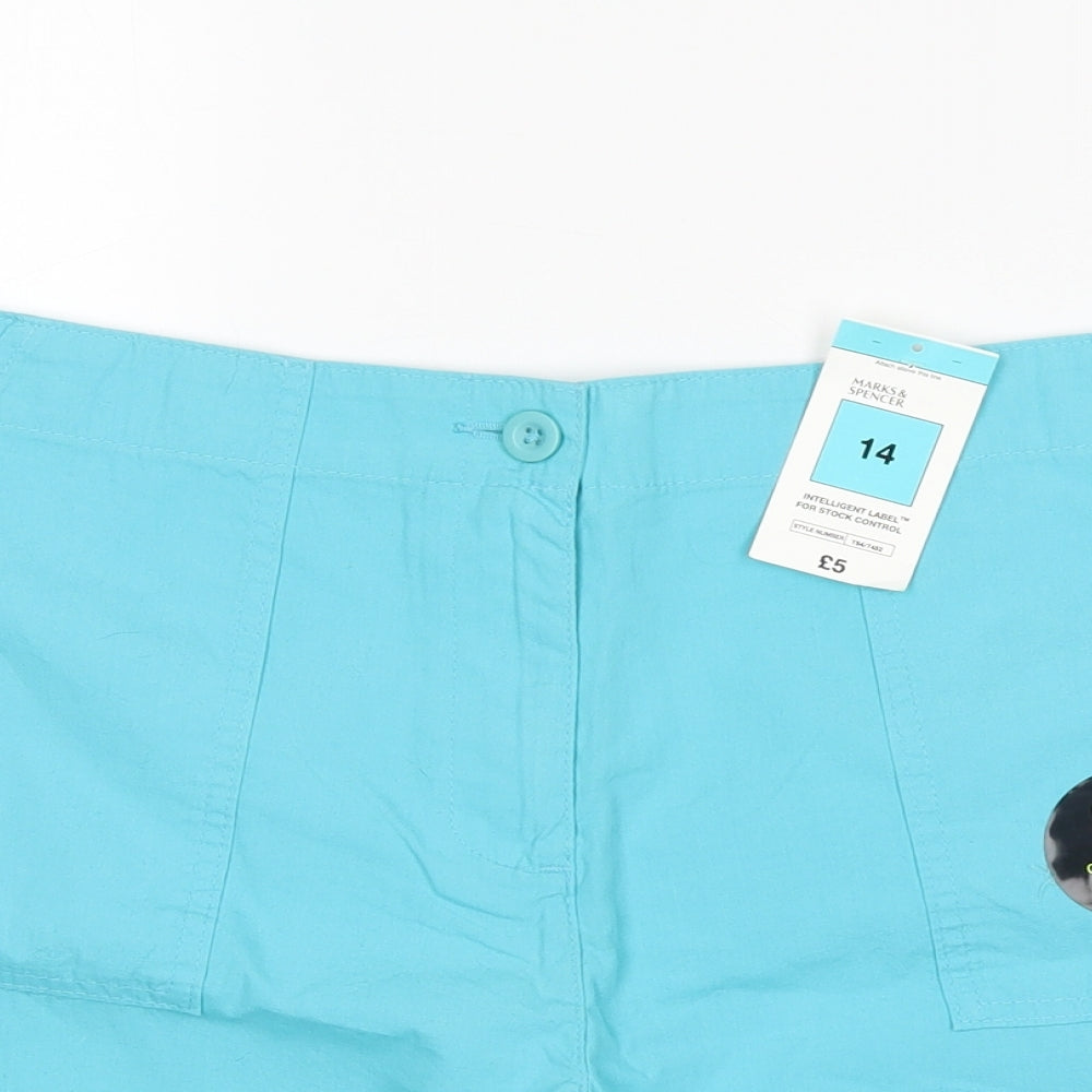 M&S Womens Blue  Cotton Chino Shorts Size 14 L7 in Regular