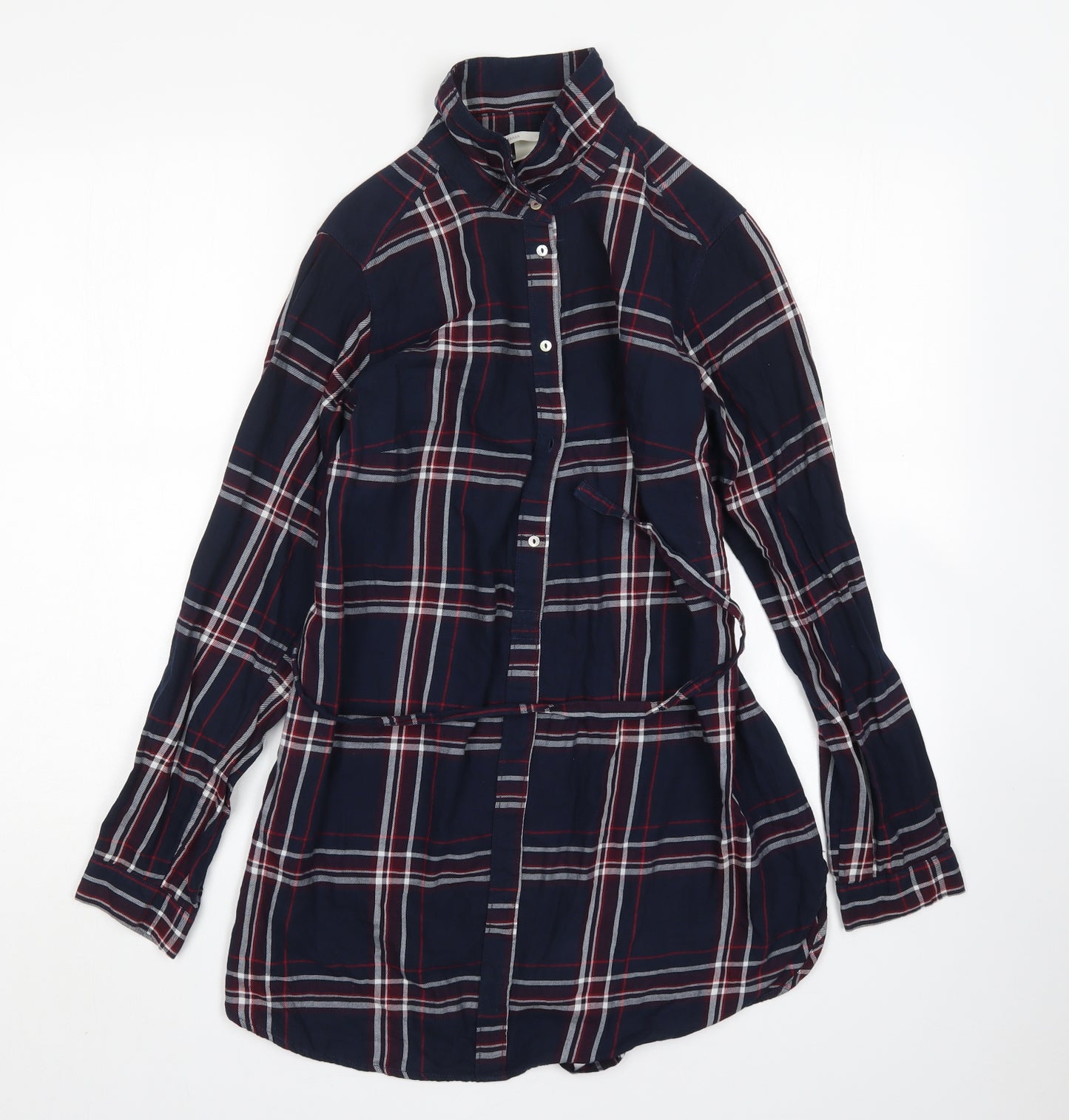 H&M Womens Multicoloured Plaid Cotton Basic Button-Up Size S Collared