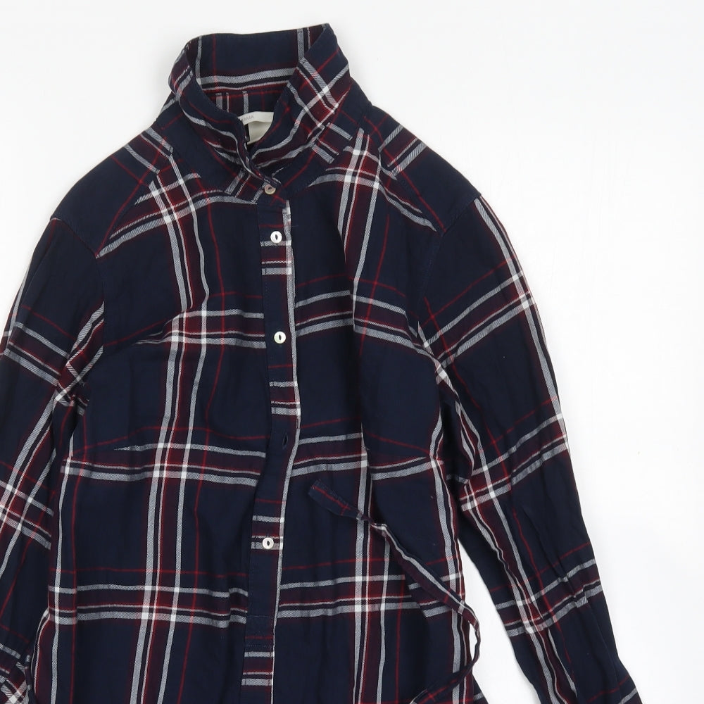 H&M Womens Multicoloured Plaid Cotton Basic Button-Up Size S Collared