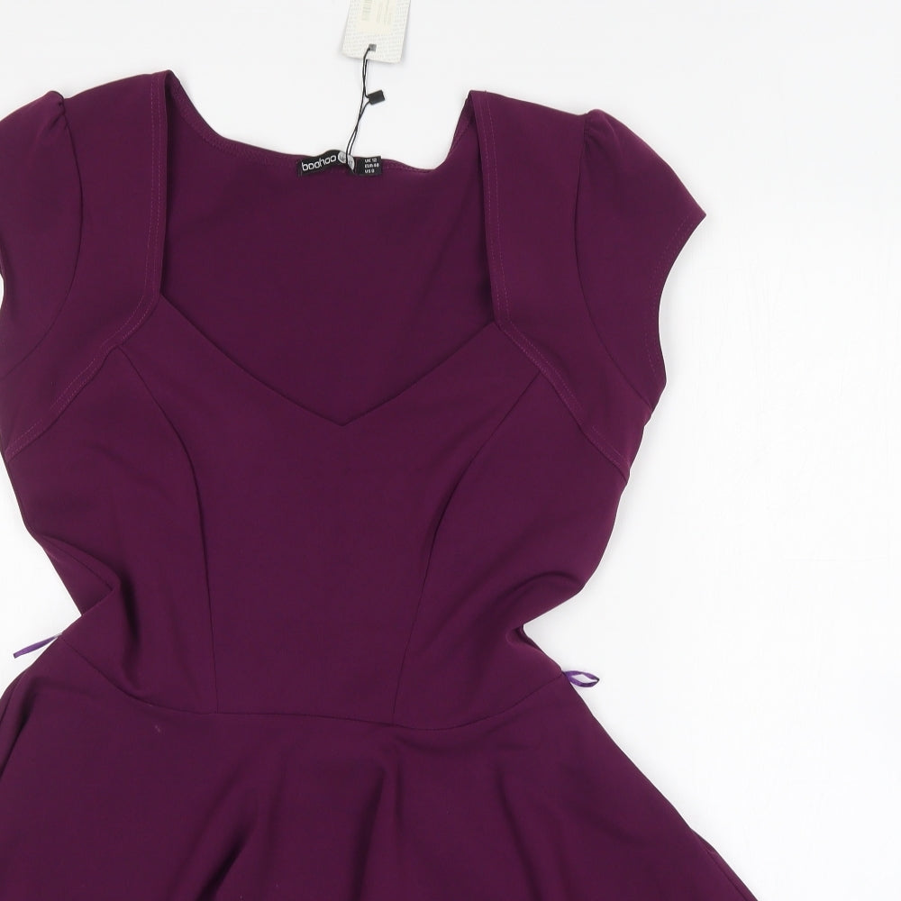 Boohoo Womens Purple  Polyester Fit & Flare  Size 12  V-Neck