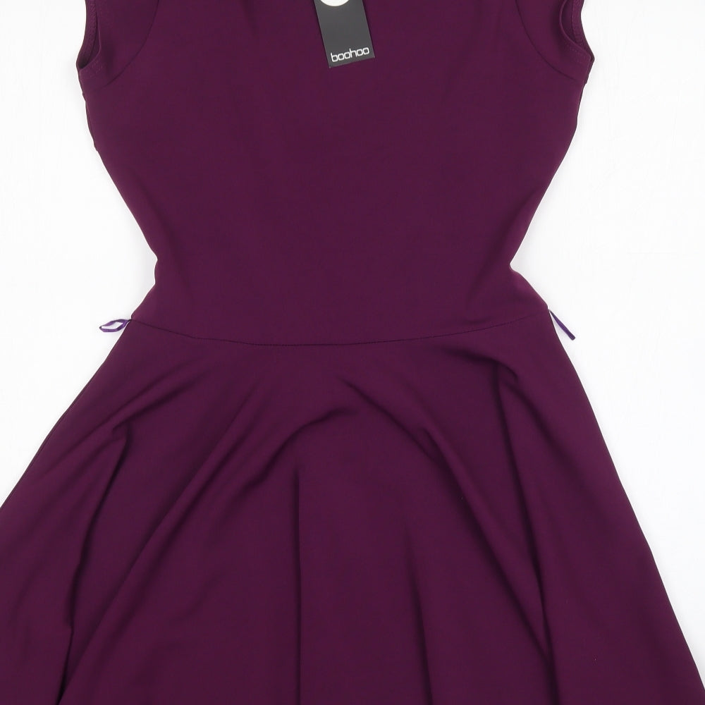 Boohoo Womens Purple  Polyester Fit & Flare  Size 12  V-Neck