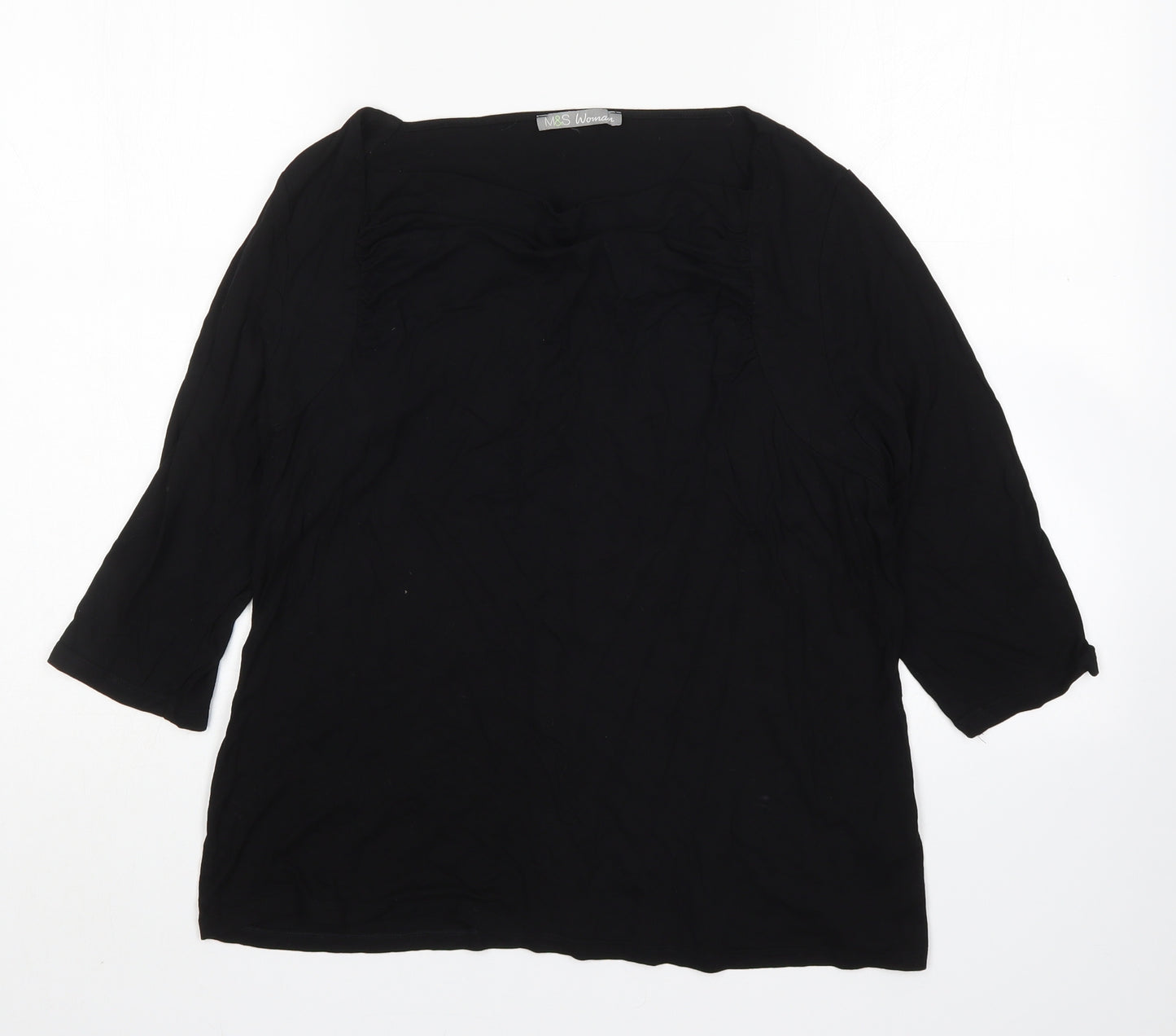 M&S Womens Black  Viscose Basic T-Shirt Size 20 Square Neck