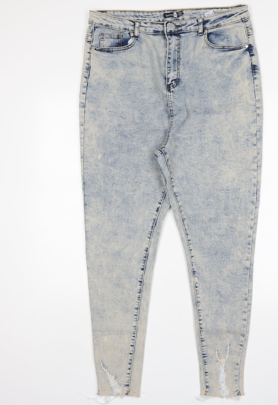 Boohoo Womens Blue  Cotton Skinny Jeans Size 16 L28 in Regular