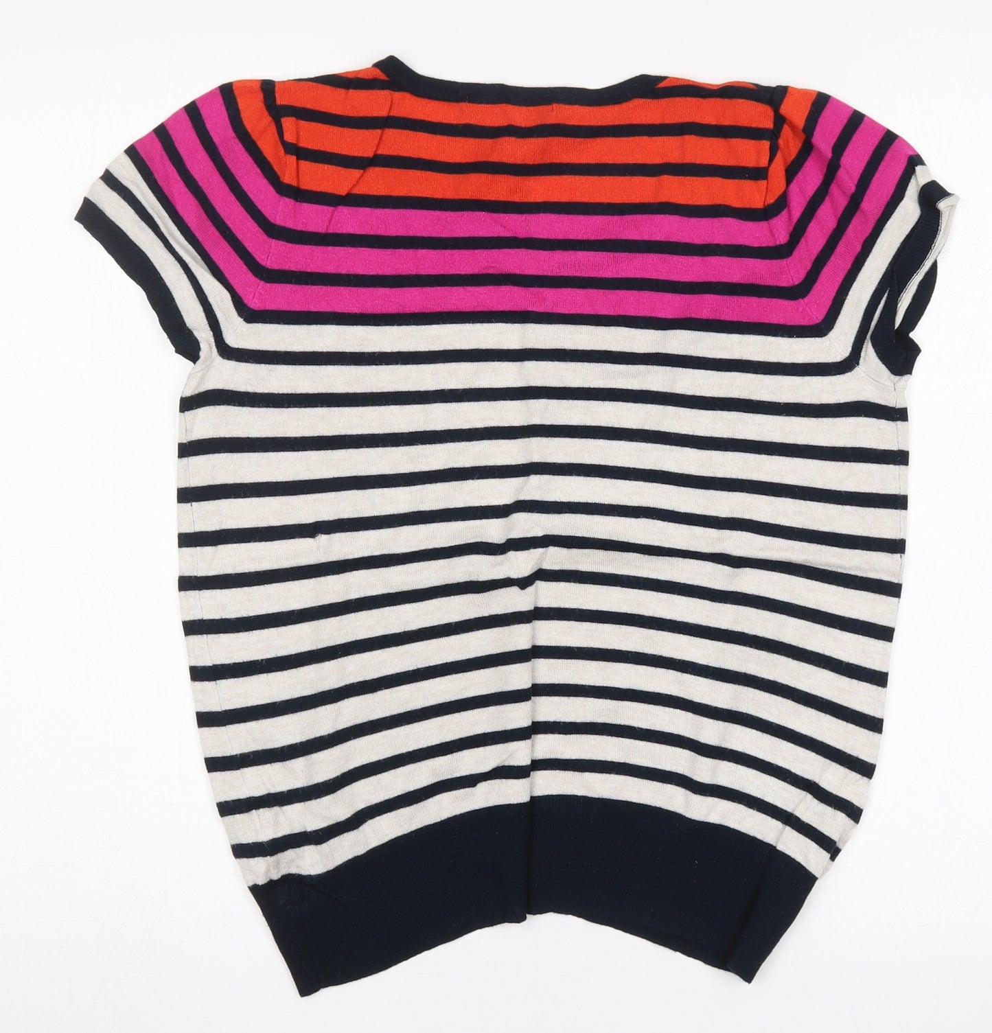 M&S Womens Multicoloured Round Neck Striped Viscose Pullover Jumper Size 14