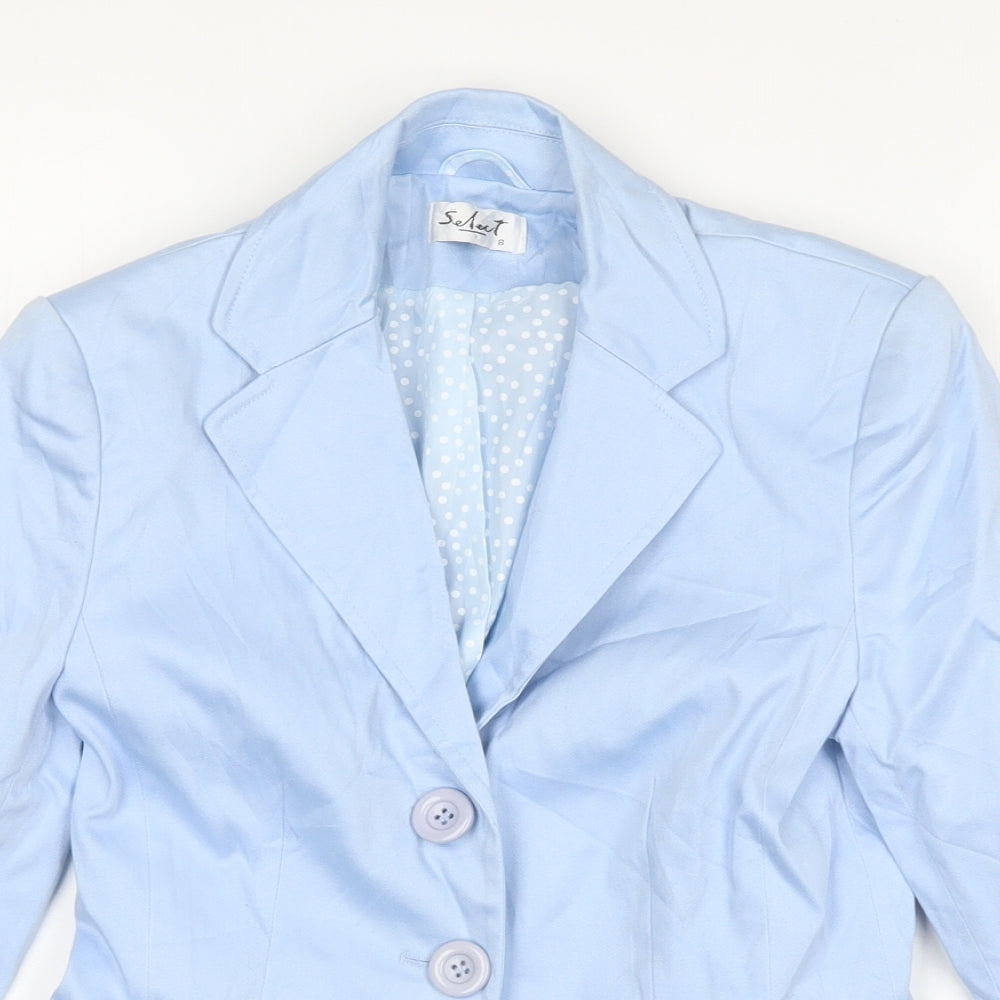 Select Womens Blue  Cotton Jacket Blazer Size 8