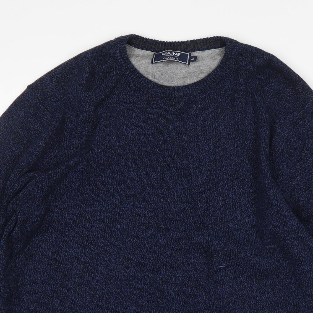Maine Mens Blue Round Neck  Cotton Pullover Jumper Size M