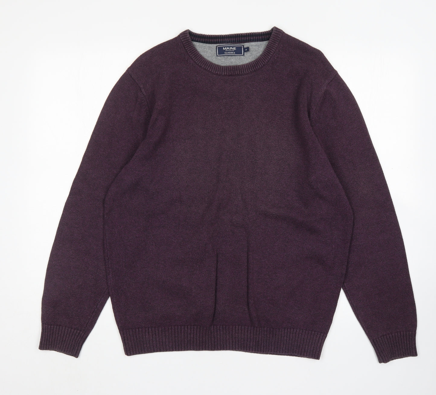 Maine Mens Purple Round Neck  Cotton Pullover Jumper Size M