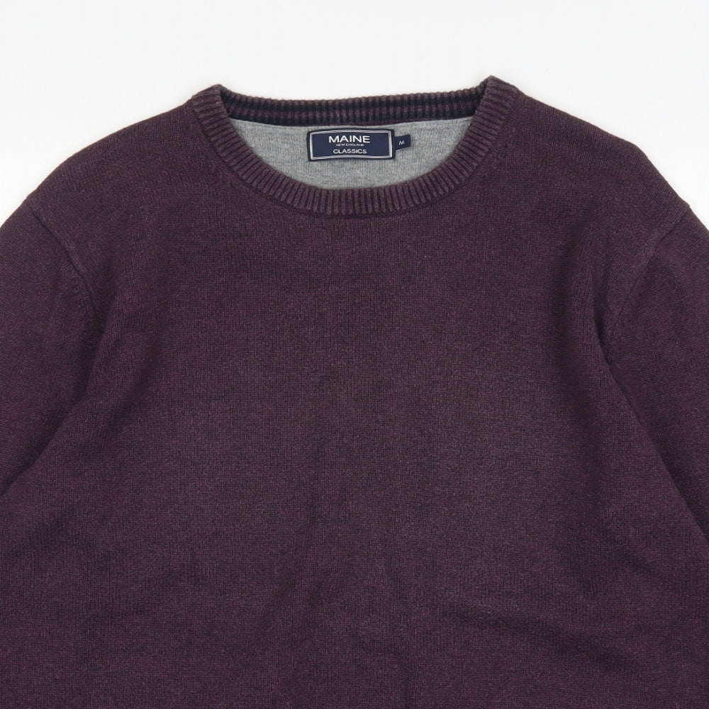 Maine Mens Purple Round Neck  Cotton Pullover Jumper Size M