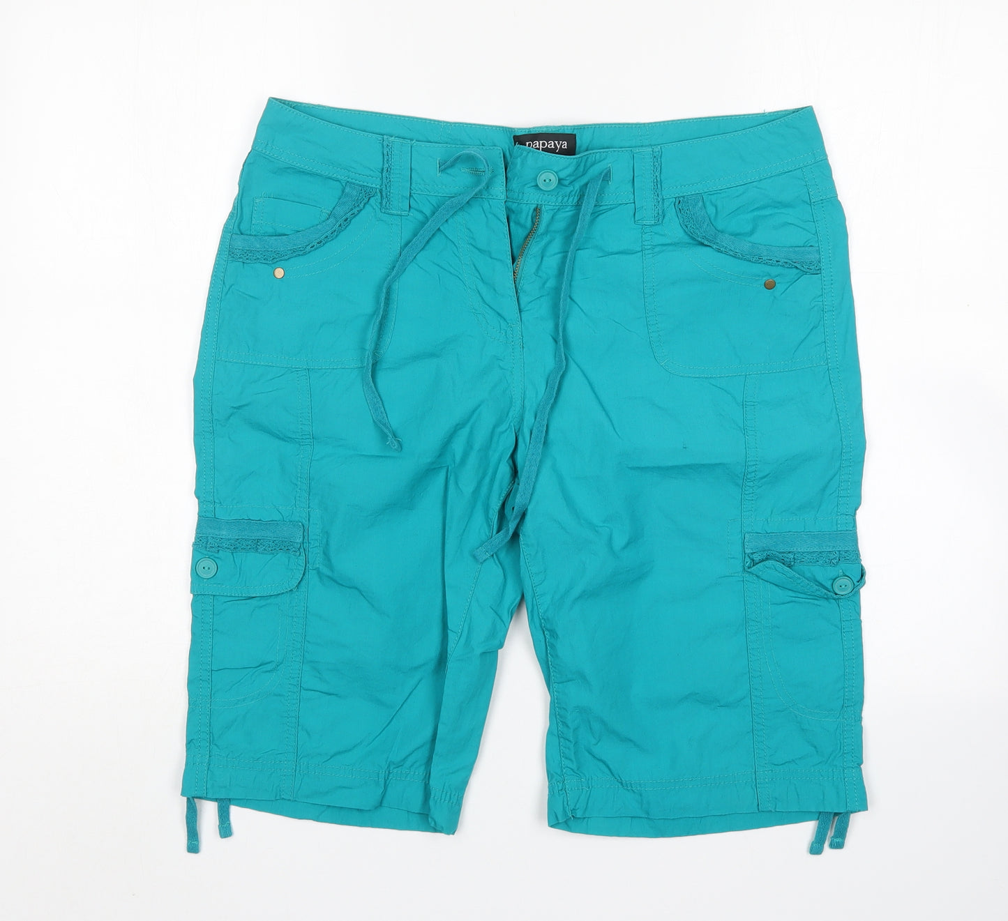 Papaya Womens Green  Cotton Cargo Shorts Size 14 L14 in Regular