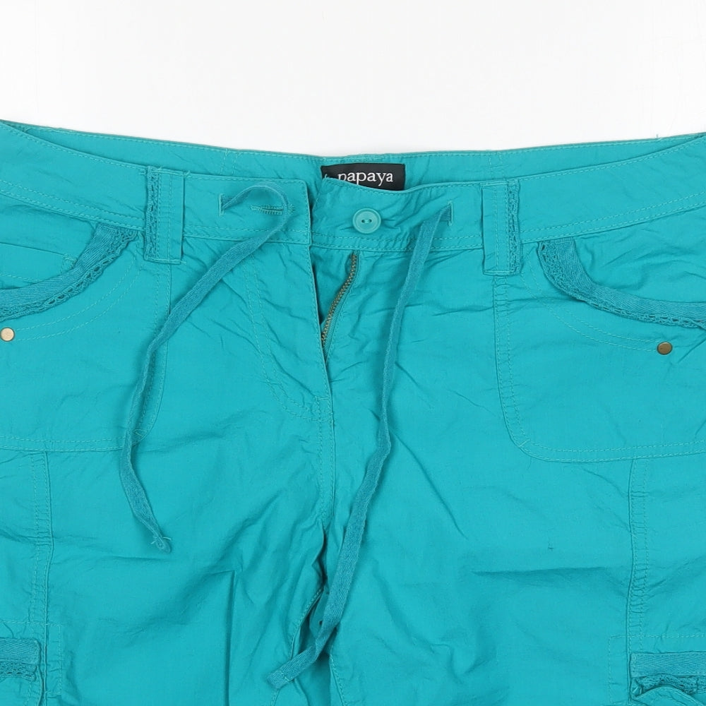 Papaya Womens Green  Cotton Cargo Shorts Size 14 L14 in Regular