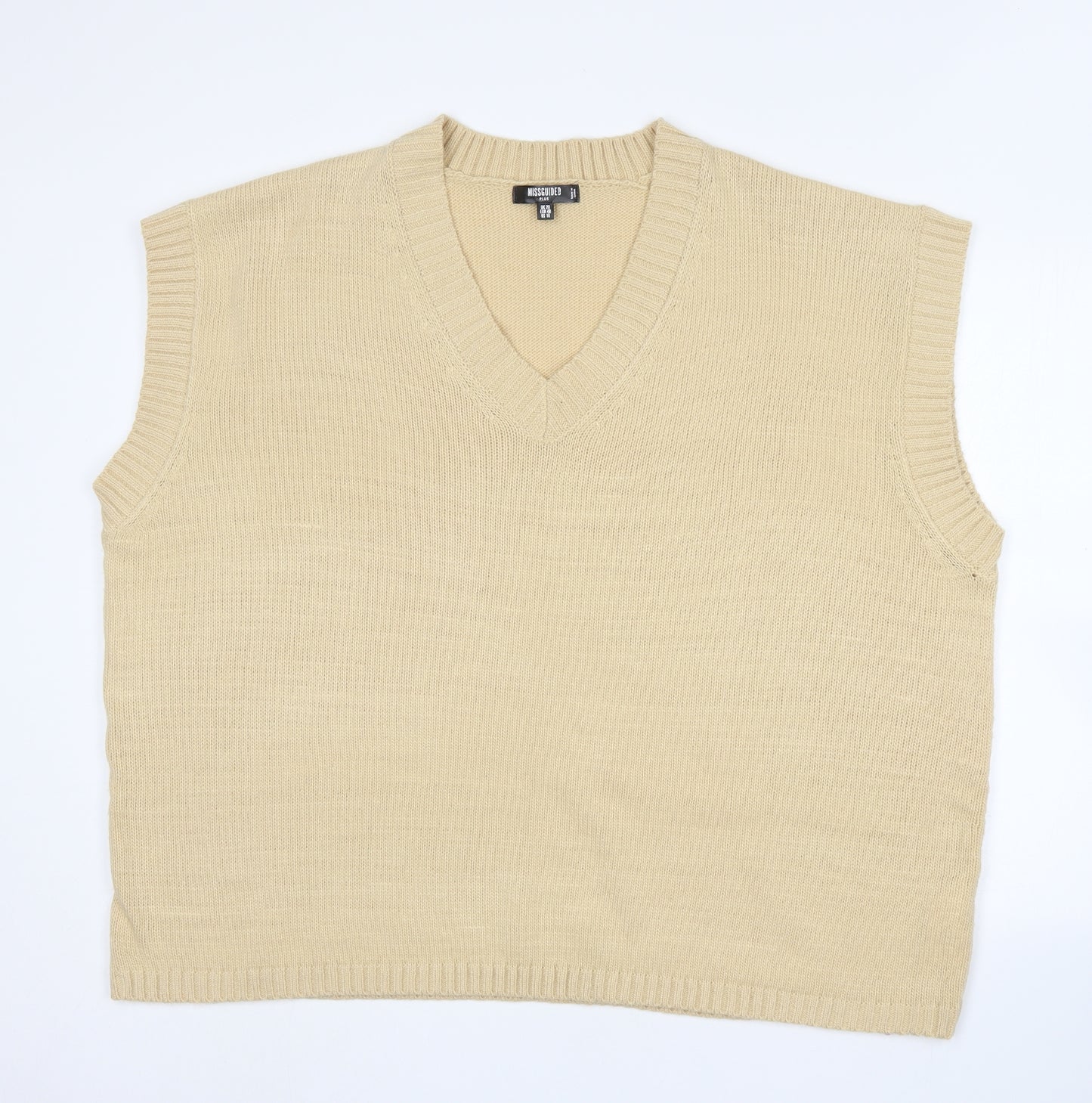 Missguided Womens Beige V-Neck  Acrylic Vest Jumper Size 20