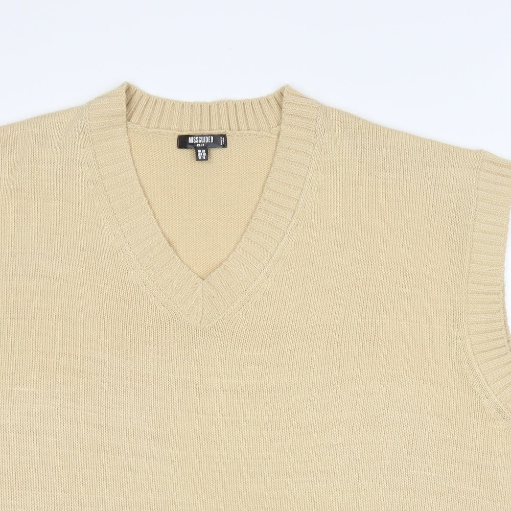 Missguided Womens Beige V-Neck  Acrylic Vest Jumper Size 20