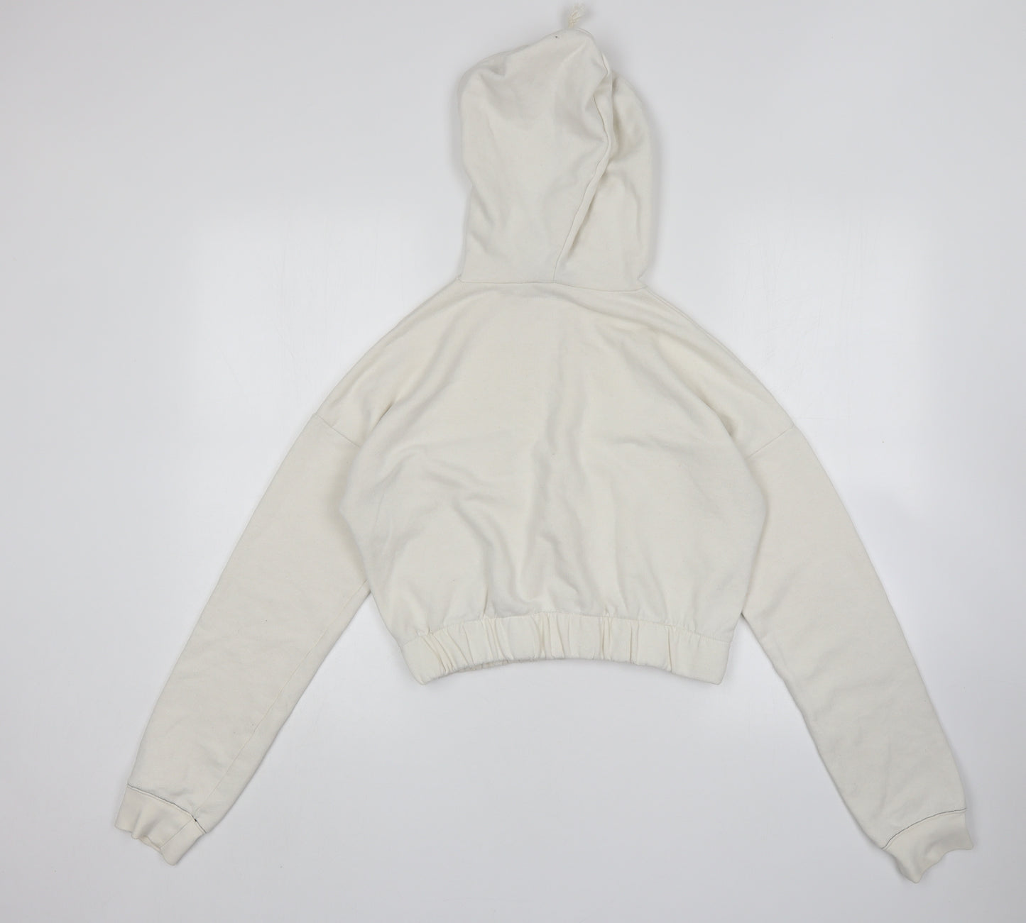 Boohoo Womens White  Cotton Pullover Hoodie Size L   - Cropped
