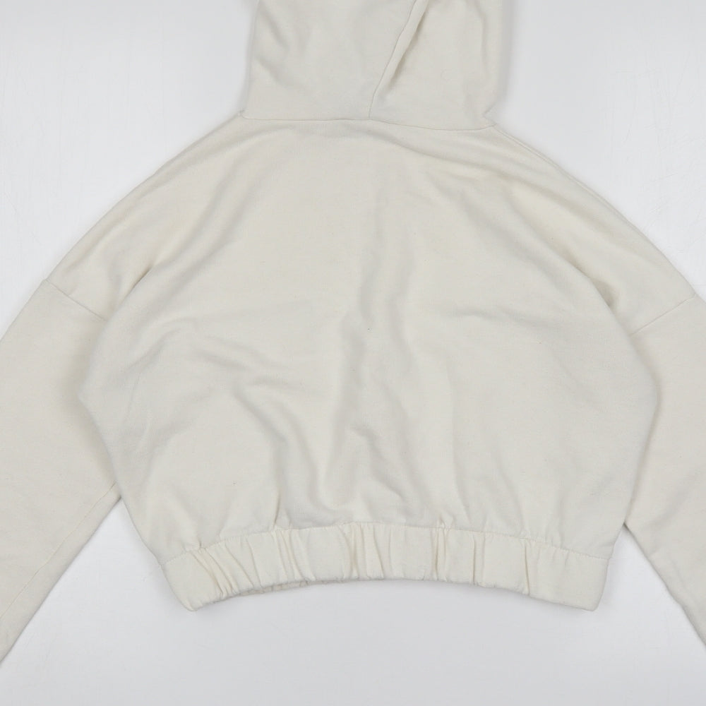 Boohoo Womens White  Cotton Pullover Hoodie Size L   - Cropped