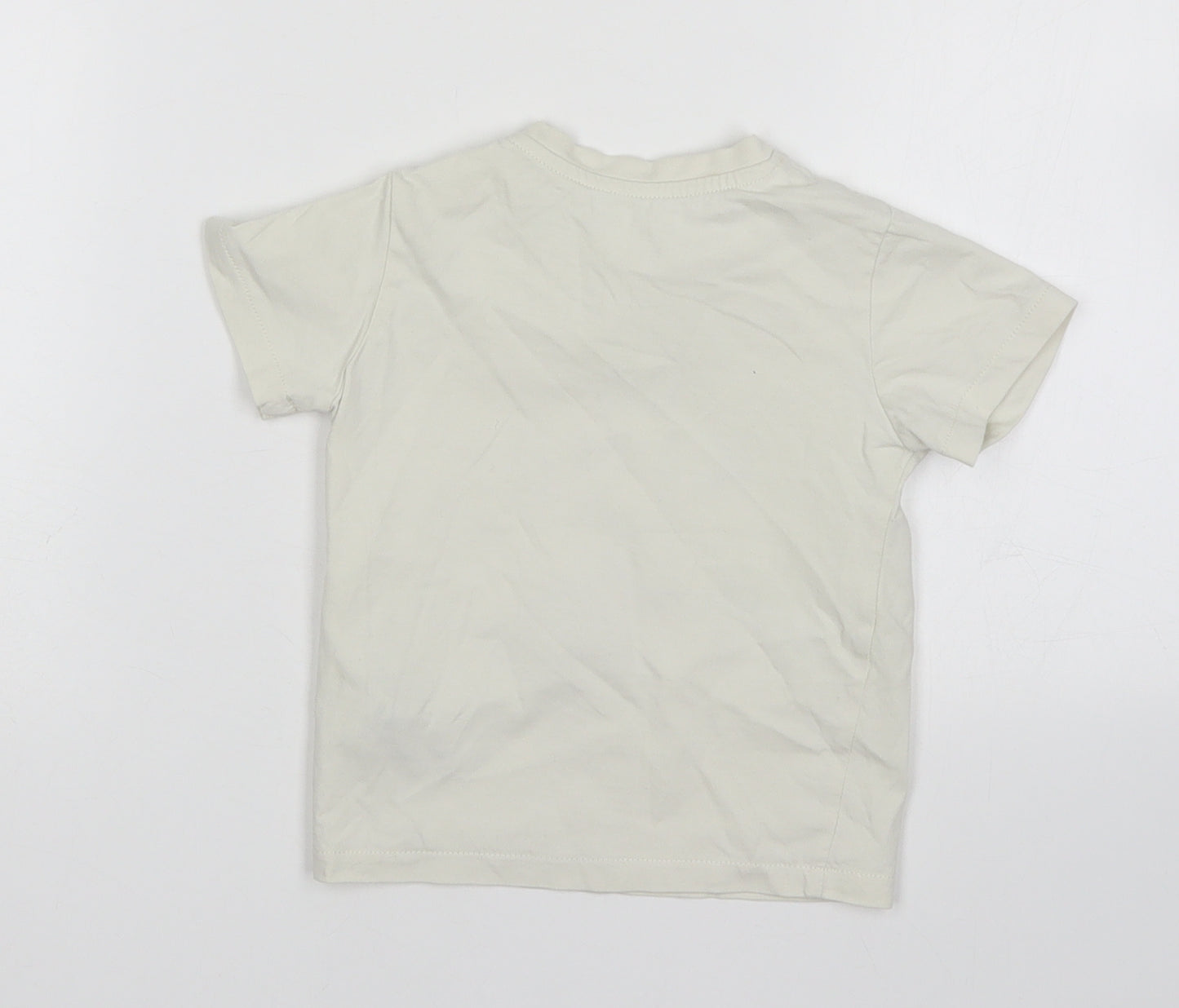 M&S Boys White  Cotton Basic T-Shirt Size 18-24 Months Round Neck