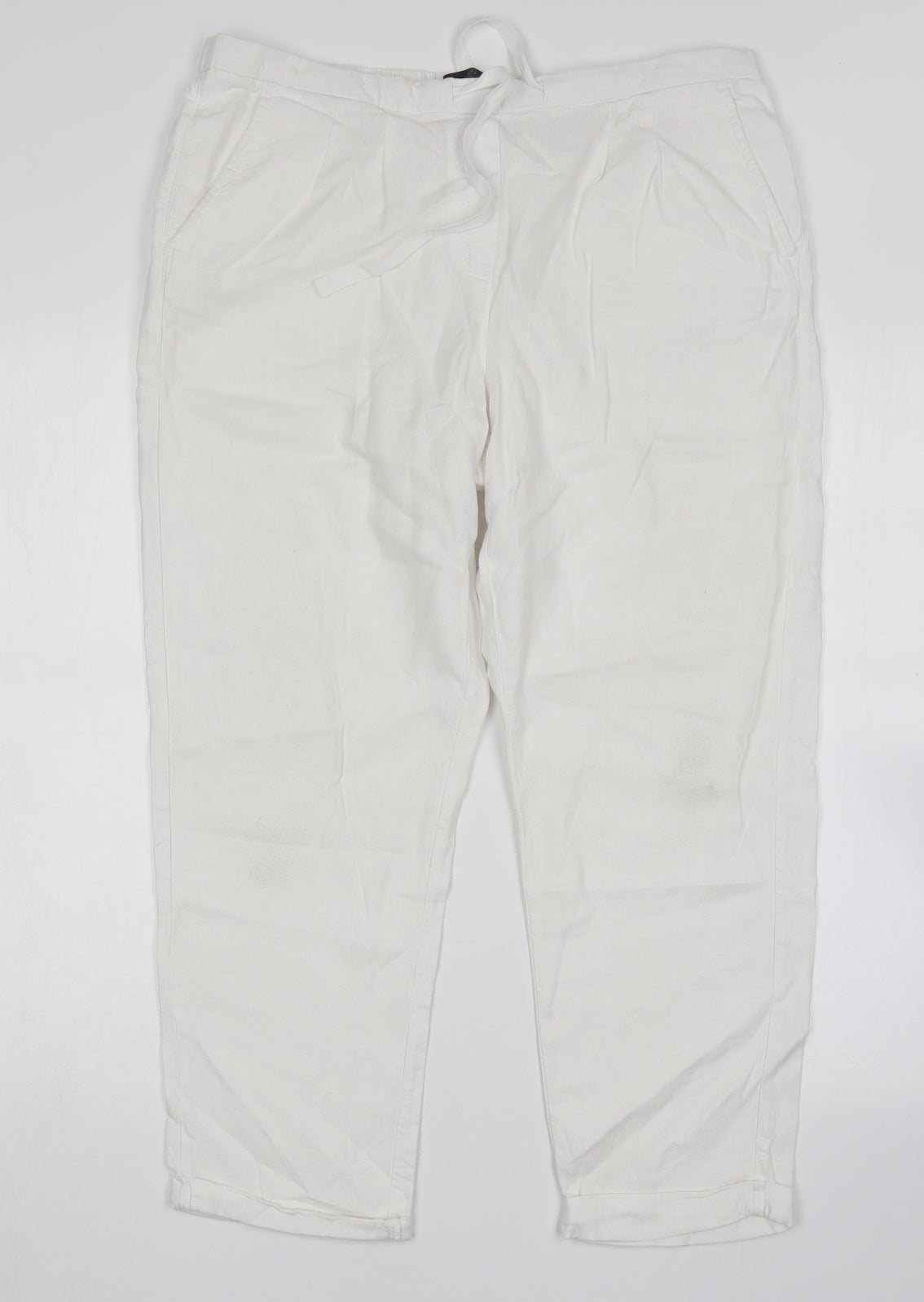 M&S Womens White  Linen Chino Trousers Size 14 L25 in Regular