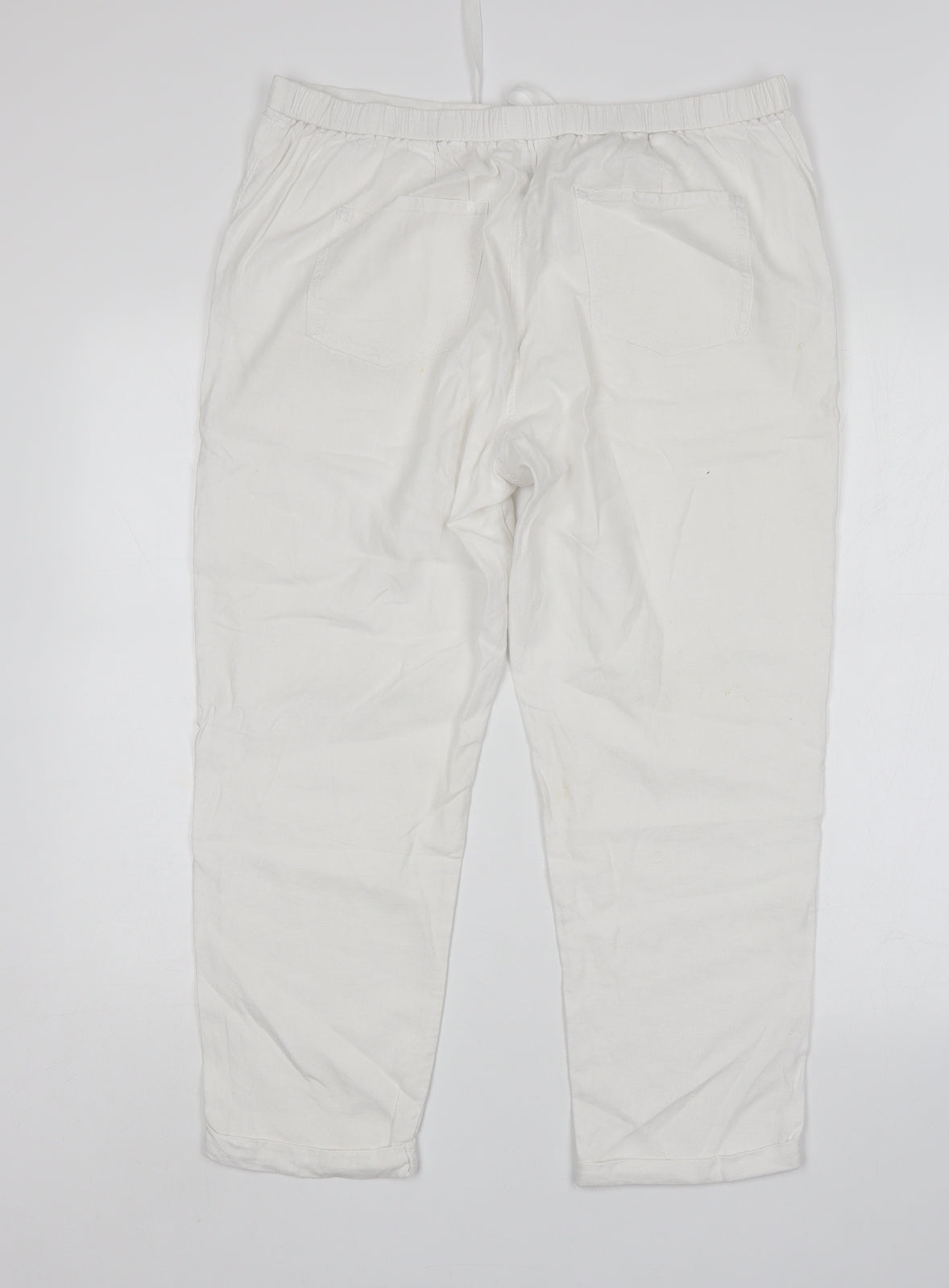 M&S Womens White  Linen Chino Trousers Size 14 L25 in Regular