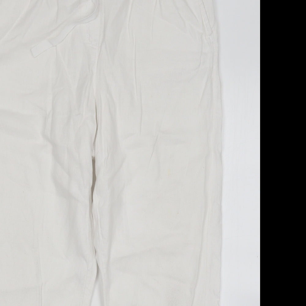 M&S Womens White  Linen Chino Trousers Size 14 L25 in Regular