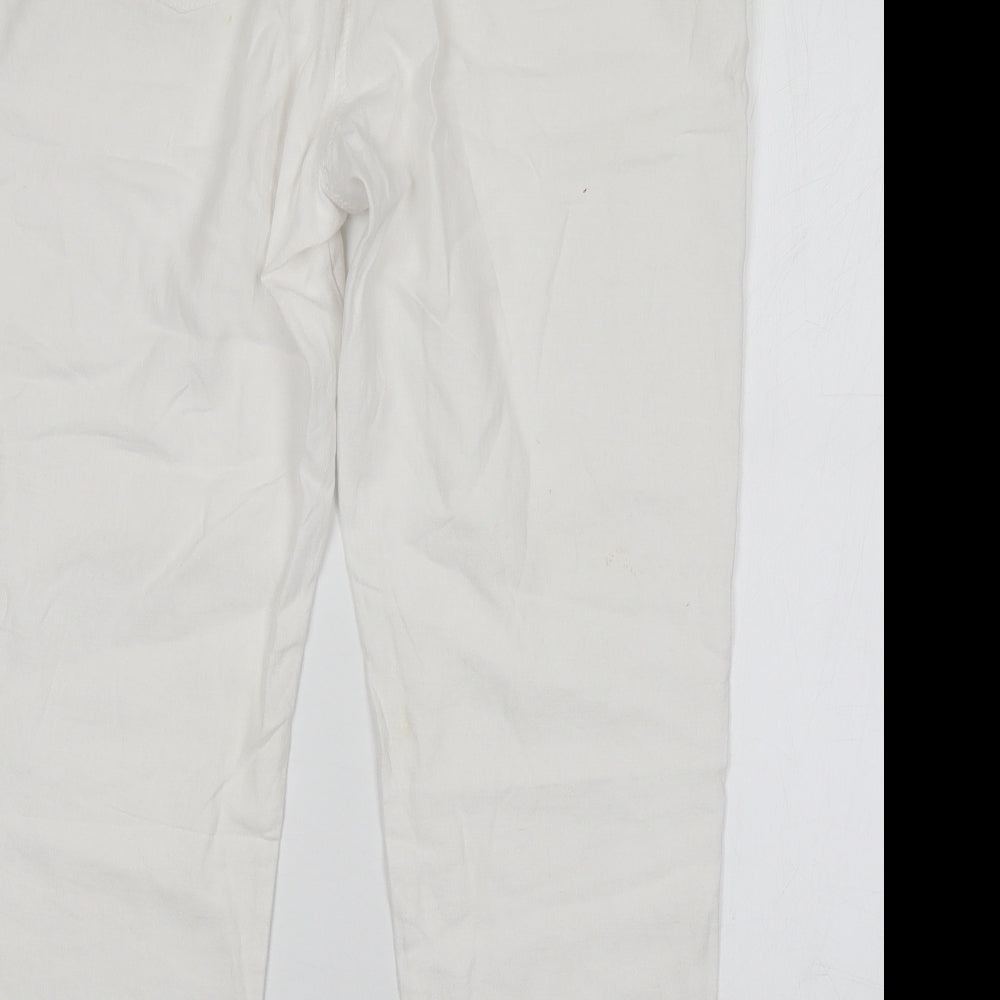 M&S Womens White  Linen Chino Trousers Size 14 L25 in Regular