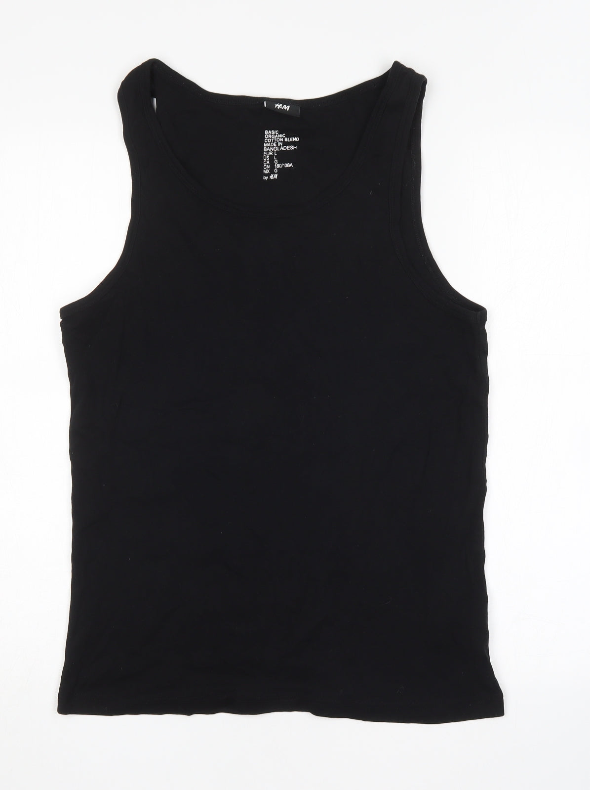 H&M Mens Black  Cotton Basic Tank Size L Round Neck