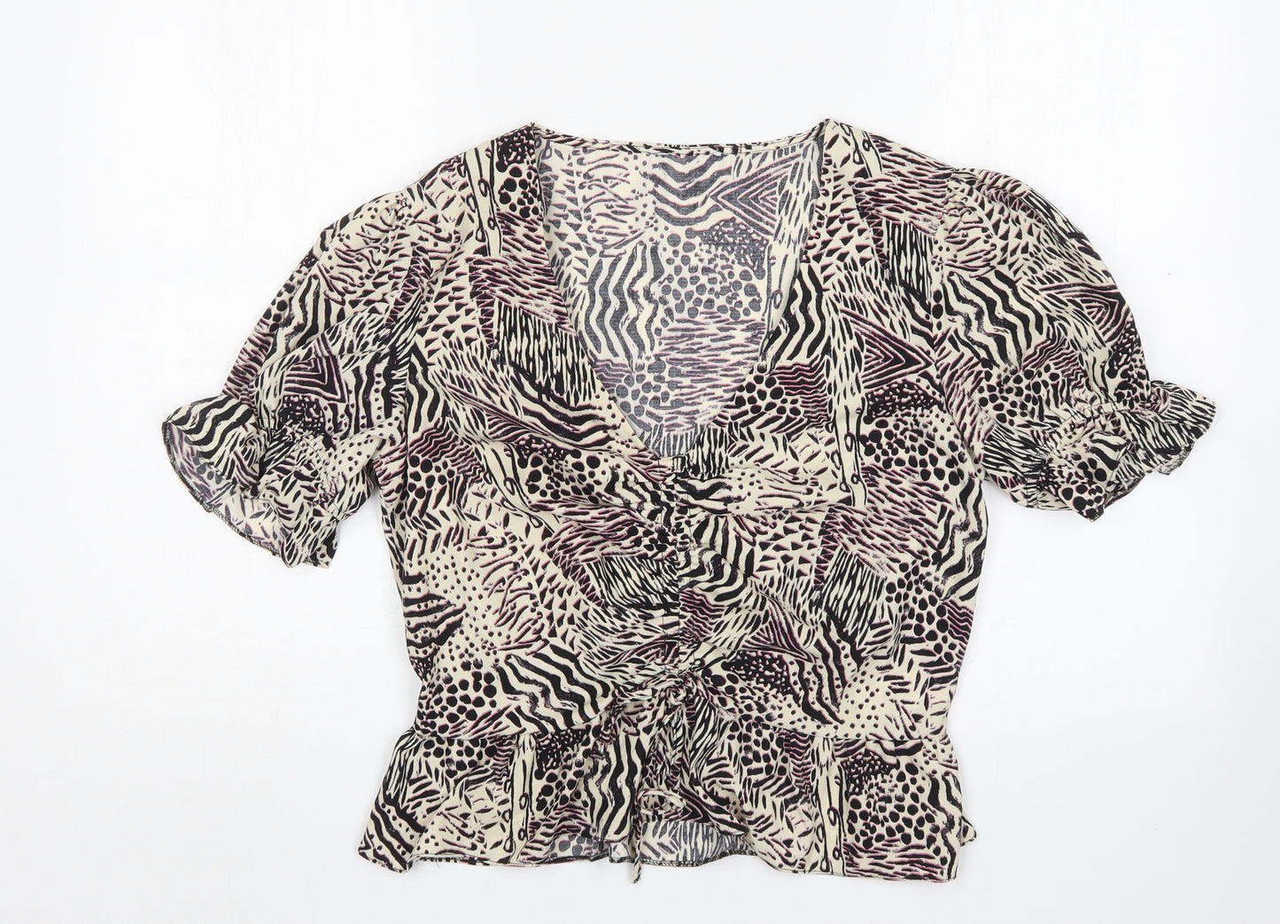 Topshop Womens Multicoloured Animal Print Polyester Basic Blouse Size 12 V-Neck