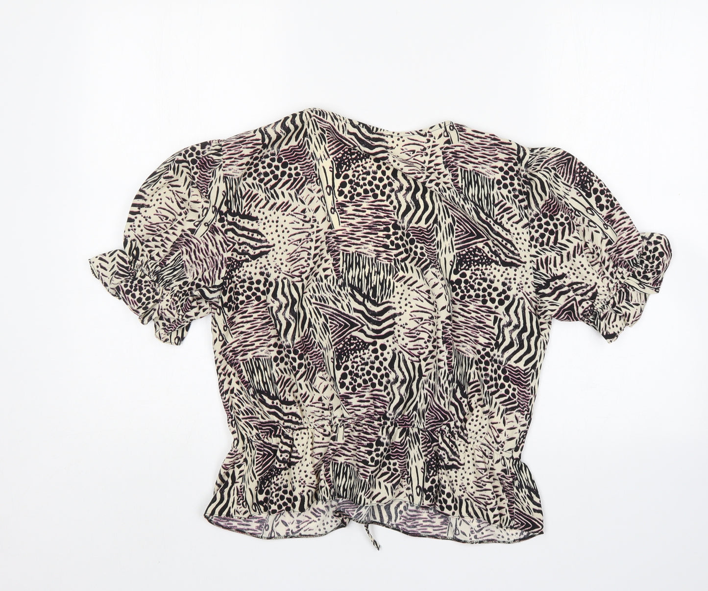 Topshop Womens Multicoloured Animal Print Polyester Basic Blouse Size 12 V-Neck