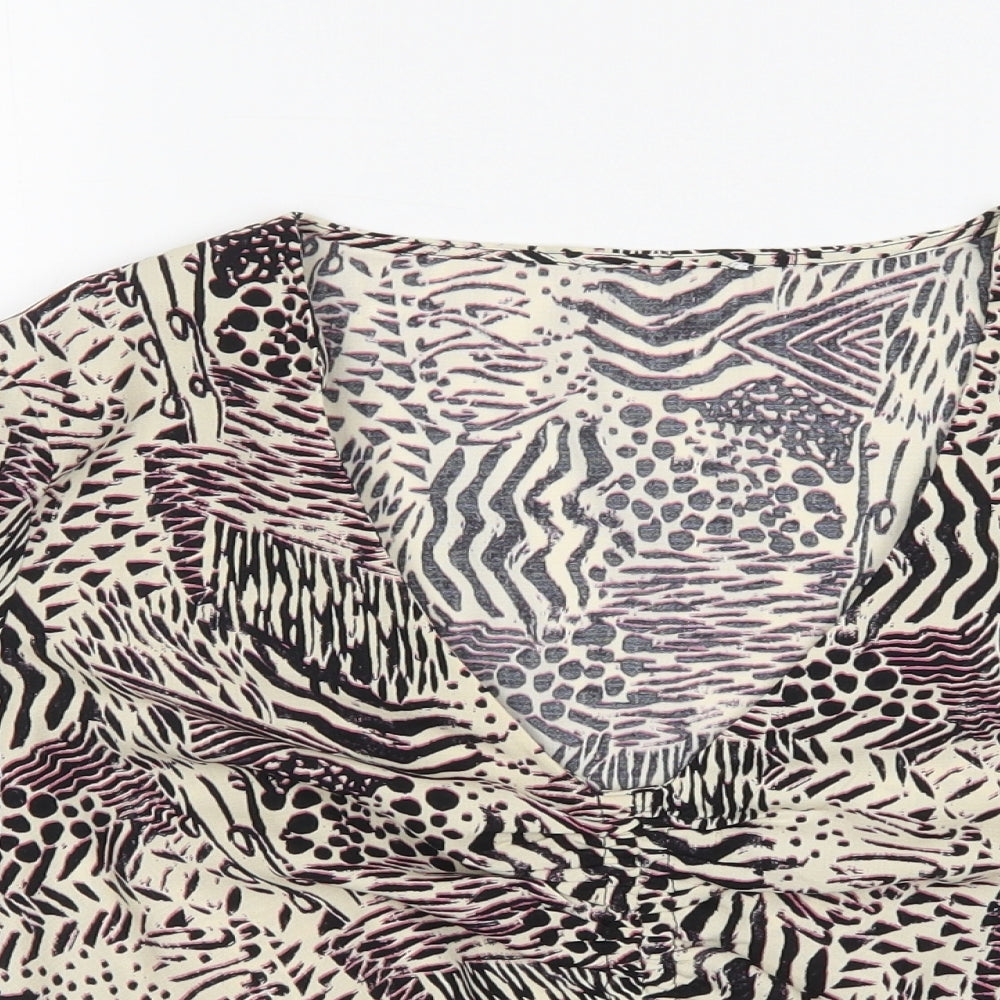 Topshop Womens Multicoloured Animal Print Polyester Basic Blouse Size 12 V-Neck