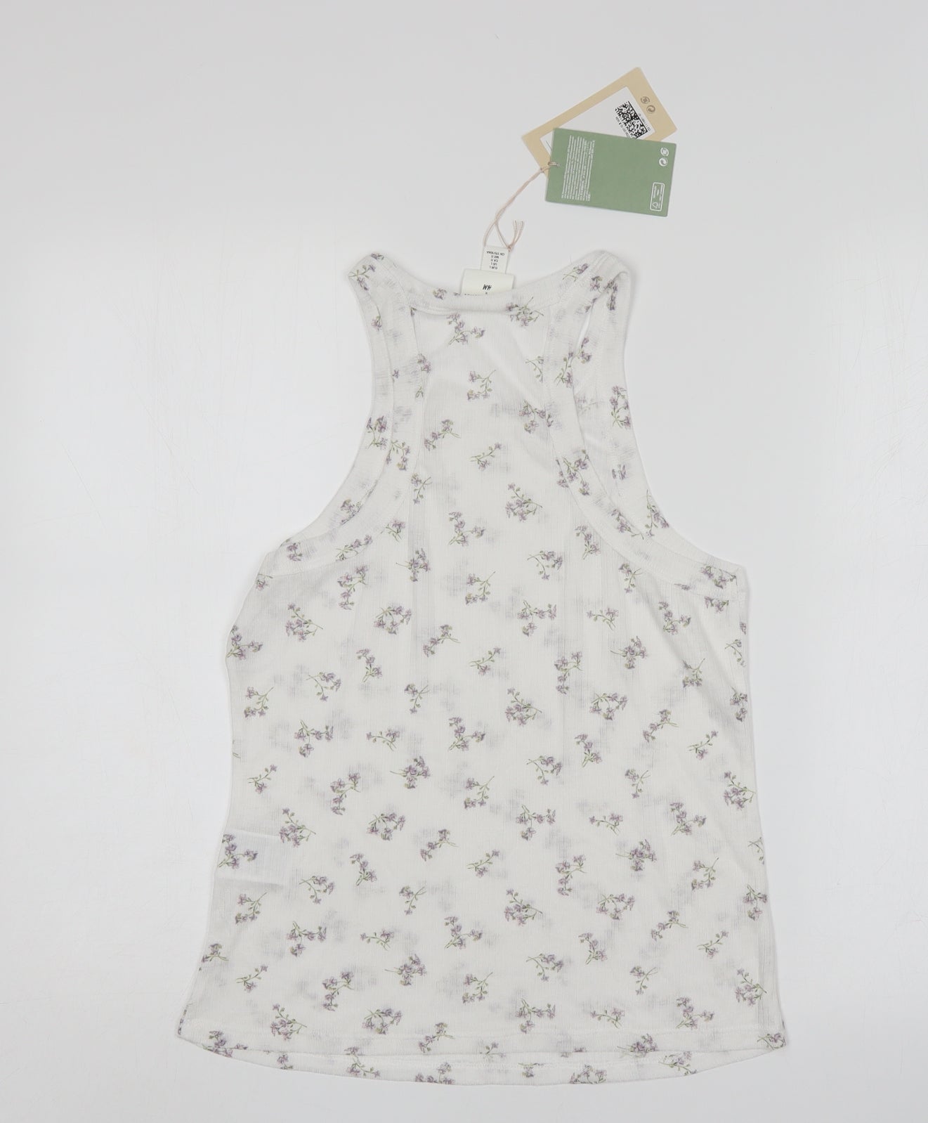 H&M Womens Multicoloured Floral Polyester Basic Tank Size L Round Neck