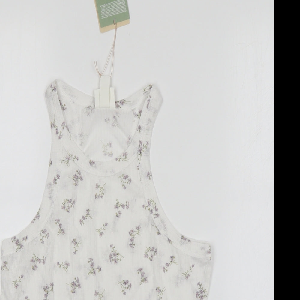 H&M Womens Multicoloured Floral Polyester Basic Tank Size L Round Neck