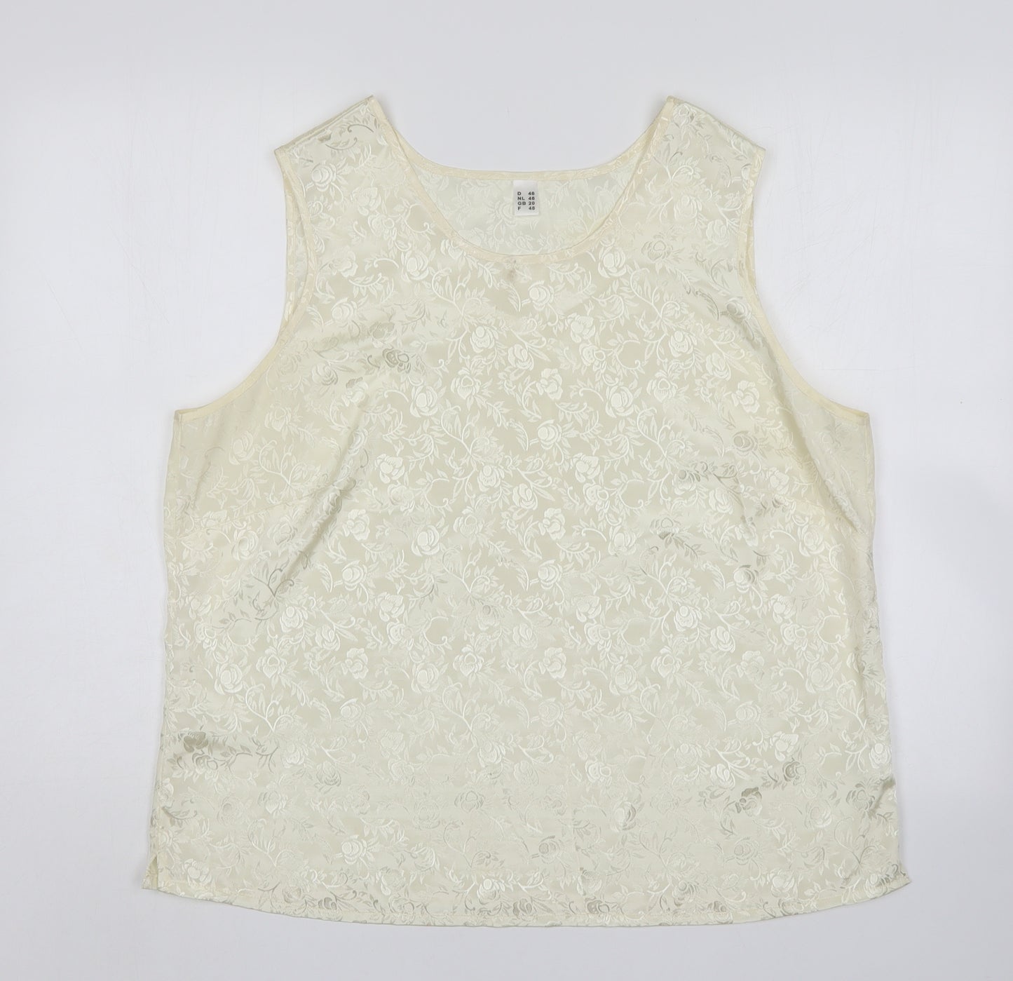 Preworn Womens Ivory Floral Polyester Basic Tank Size 20 Round Neck